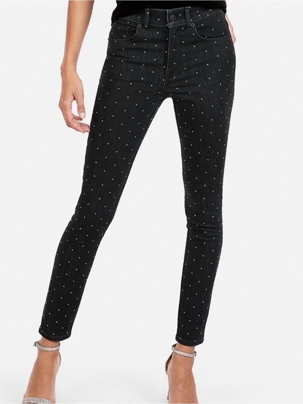 NWT💕Express Studded Jeans, High Rise Stretch Ankle Legging Rhinestones | Sz 8